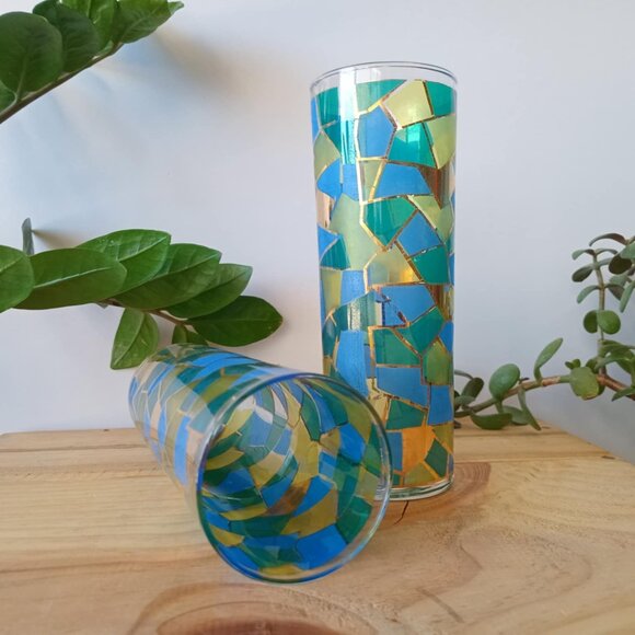 Set (2) Vintage Federal Glass Mosaic Collins Glasses - Picture 8 of 9